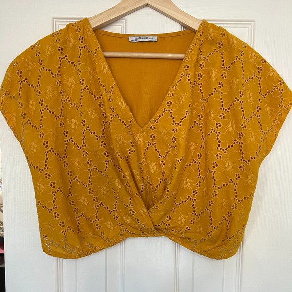 ZARA TRAFALUC MUSTARD/YELLOW CROP TOP - Picture 1 of 2